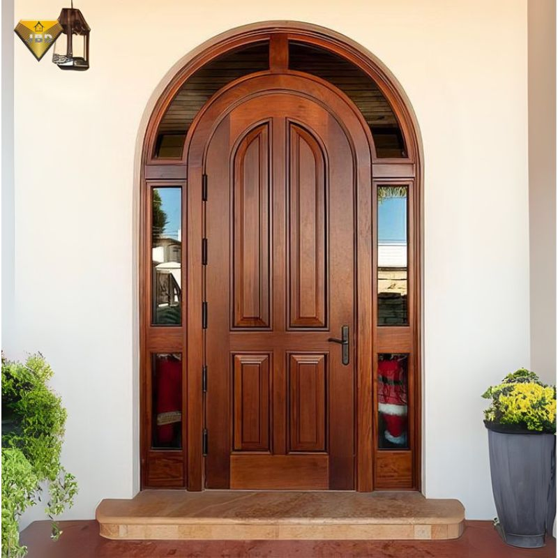 Hand Carved Antique Style House Entry Door Design Solid Wooden Round Oak Arched Interior Door