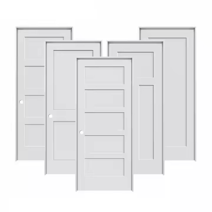 30 X 80'' 5-Panel Shaker Door White Primed Modern Entry Wooden Interior Door MDF Fiberglass for Hollow Core House Solution