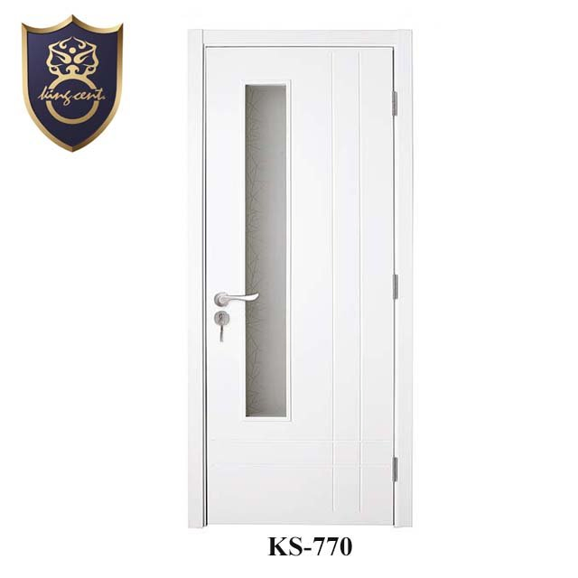 Modern Pine Wood Veneer Bathroom Door with Elegant Glass