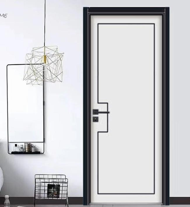 Modern Composite Solid Design Interior Room Black Veneer Flush Wooden Door