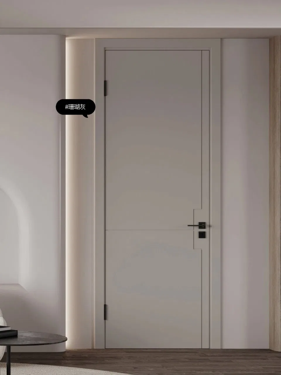 Modern Composite Solid Design Interior Room Black Veneer Flush Wooden Door