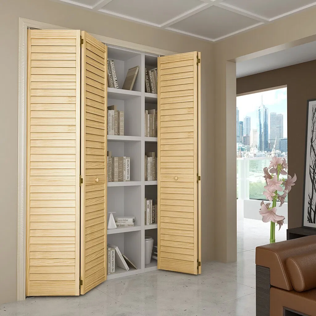 36-in X 80-in Clear Louver Textured Solid Core Unfinished Pine Wood Closet Bifold Door