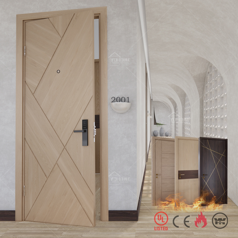 French Fire Rated Acoustic Soundproof Wooden Inside Electronic Hotel Wooden Modern Doors for Bedroom