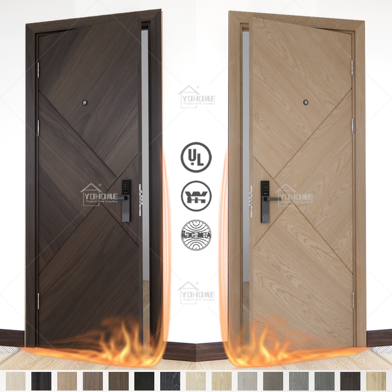 UL Listed Fire Rated Custom Wood Door 28 X 80 Inch Interior Acoustic Soundproof Doors American Hotel Bedrooms Apartment Fire Door with Lock Card