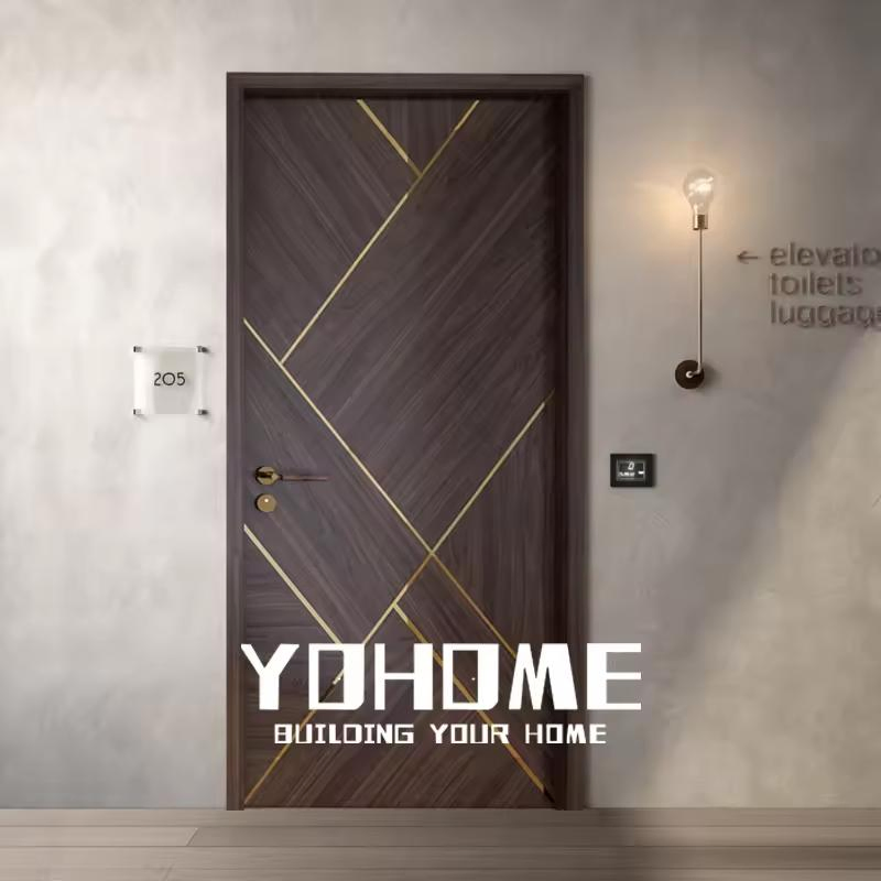 French Fire Rated Acoustic Soundproof Wooden Inside Electronic Hotel Wooden Modern Doors for Bedroom