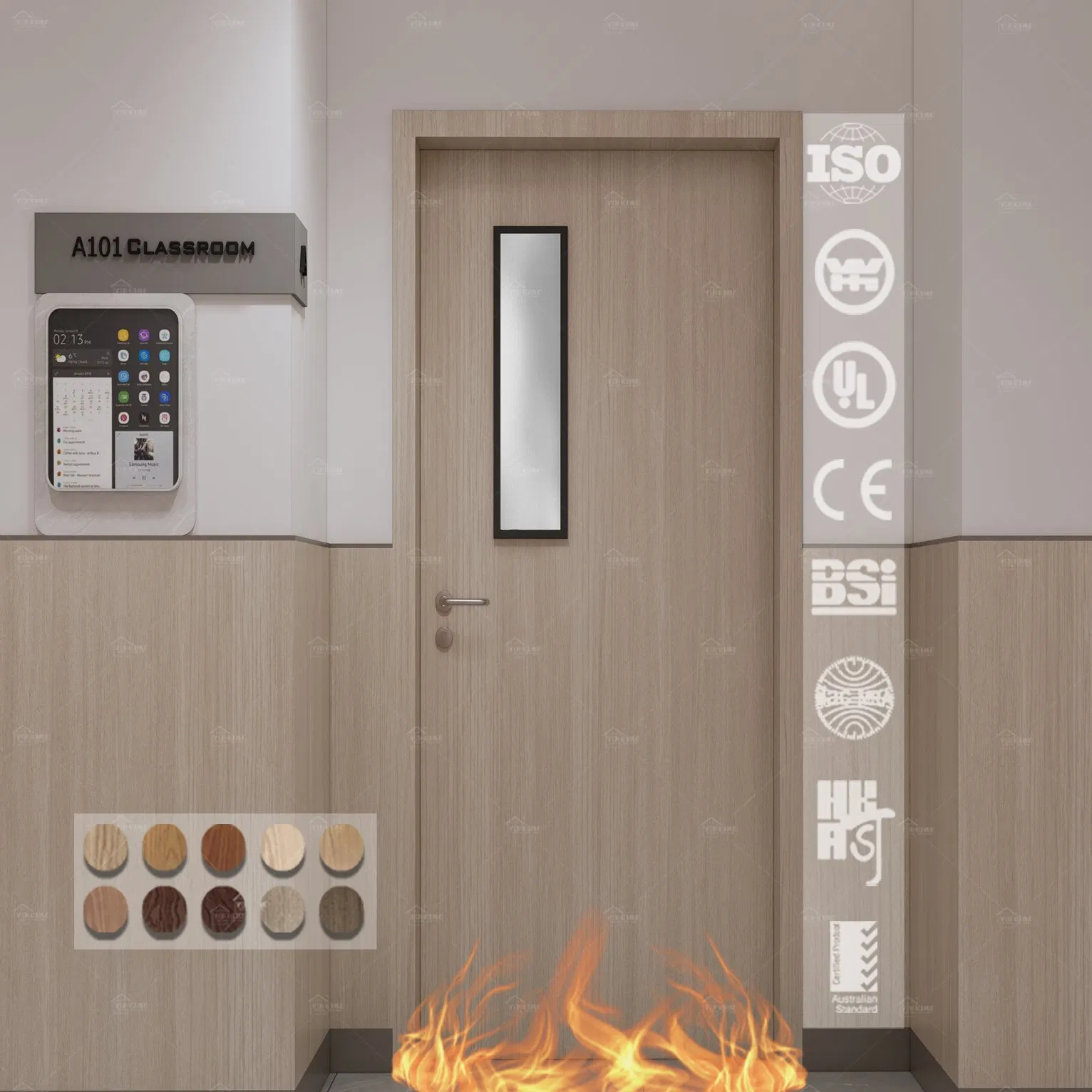 China High Quality Factory Custom School Classroom Wood Fire Rated Doors HPL Fire Proof as/CE/UL Certified Timber Fireproof School Doors