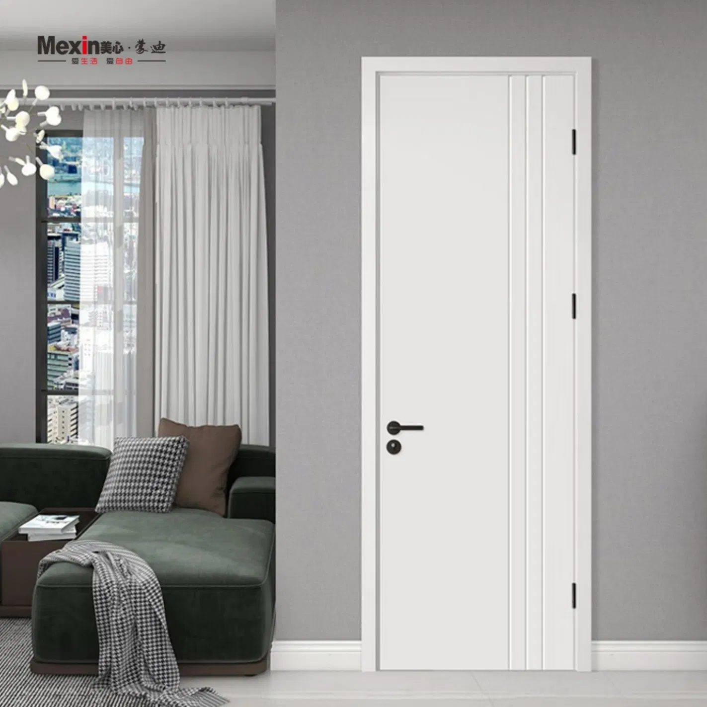 Mexin Factory Custom Soundproof Bedroom Interior Wooden Door for Hotel Use Acoustic PVC WPC Secure Entrance Door
