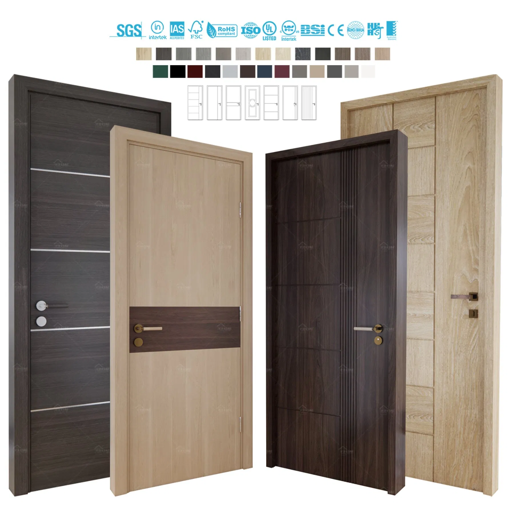 European Standard Custom Prehung Bedroom Door with Frame Acoustic Wood Interior Door