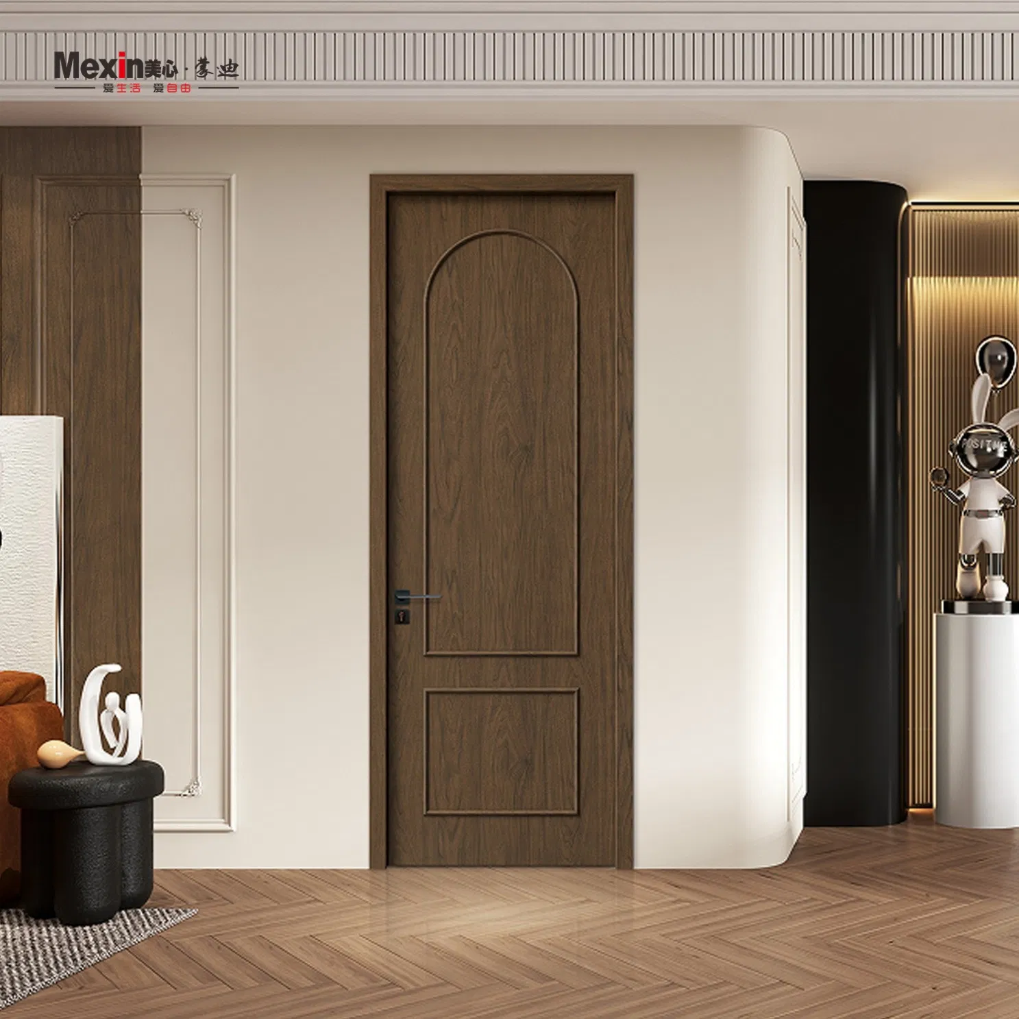 Mexin Soundproof Bedroom Interior Door Acoustic Wooden PVC Wood WPC Door Quiet Residential