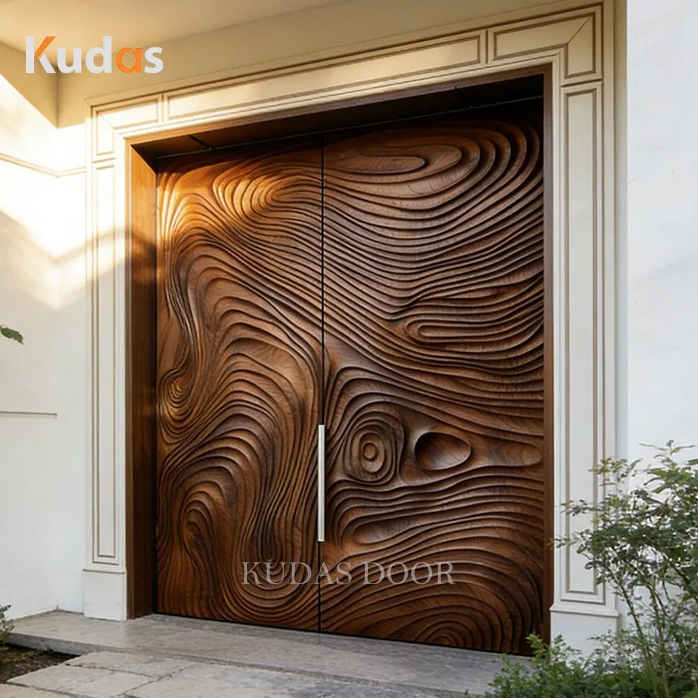 High-End Customized Entry Villa Wooden 3D Carved Solid Wood Front Exterior Door