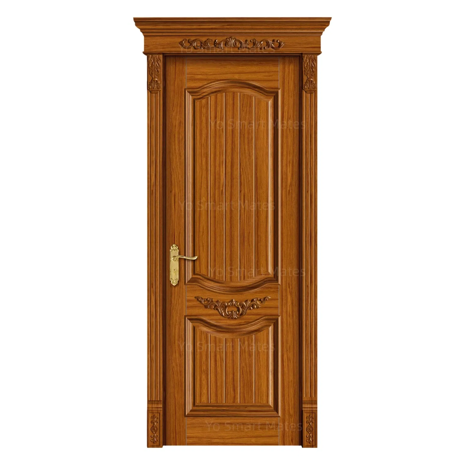 Factory Direct Light Brown Solid Wood Painted Door - Classic European Style Curved Carved Panel Bedroom Home Wooden Door