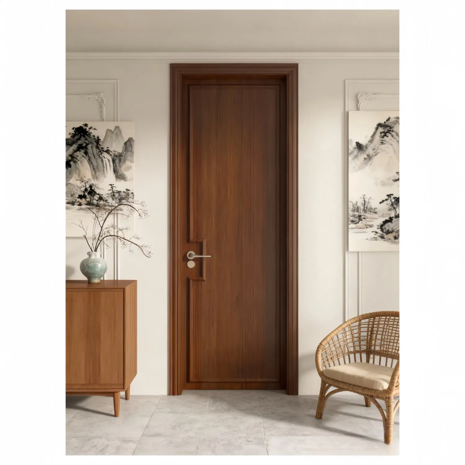 High-Quality Interior Bedroom Solid Wooden Door- Fire-Rated, Acoustic Laminated MDF Core with Real Wood Surface, Bulk Supply