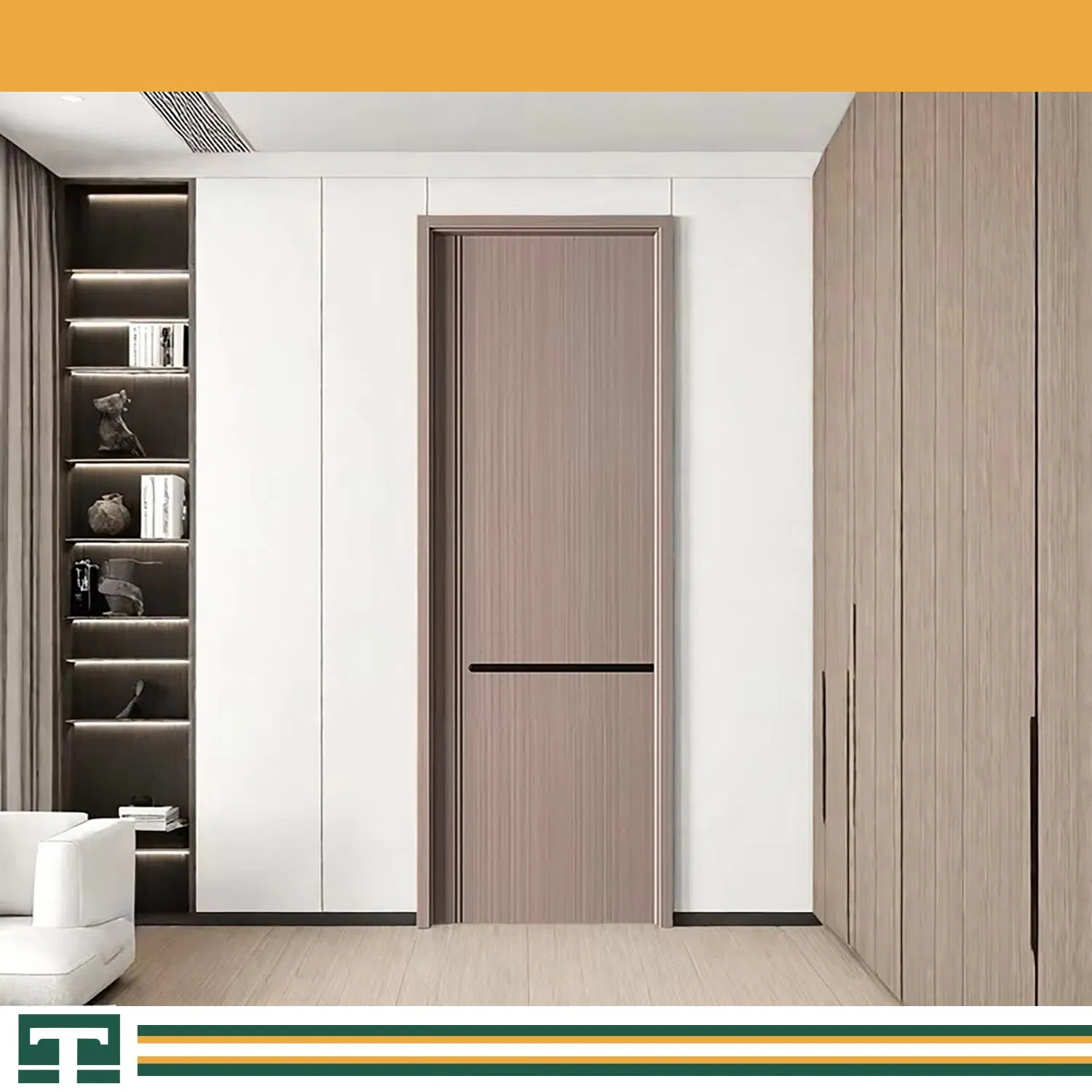 Customized Modern Wooden Wood Grain Surface Interior Room Waterproof Soundproof WPC PVC Door Plastic Composite PVC Door for Bedroom Hotel Apartment School
