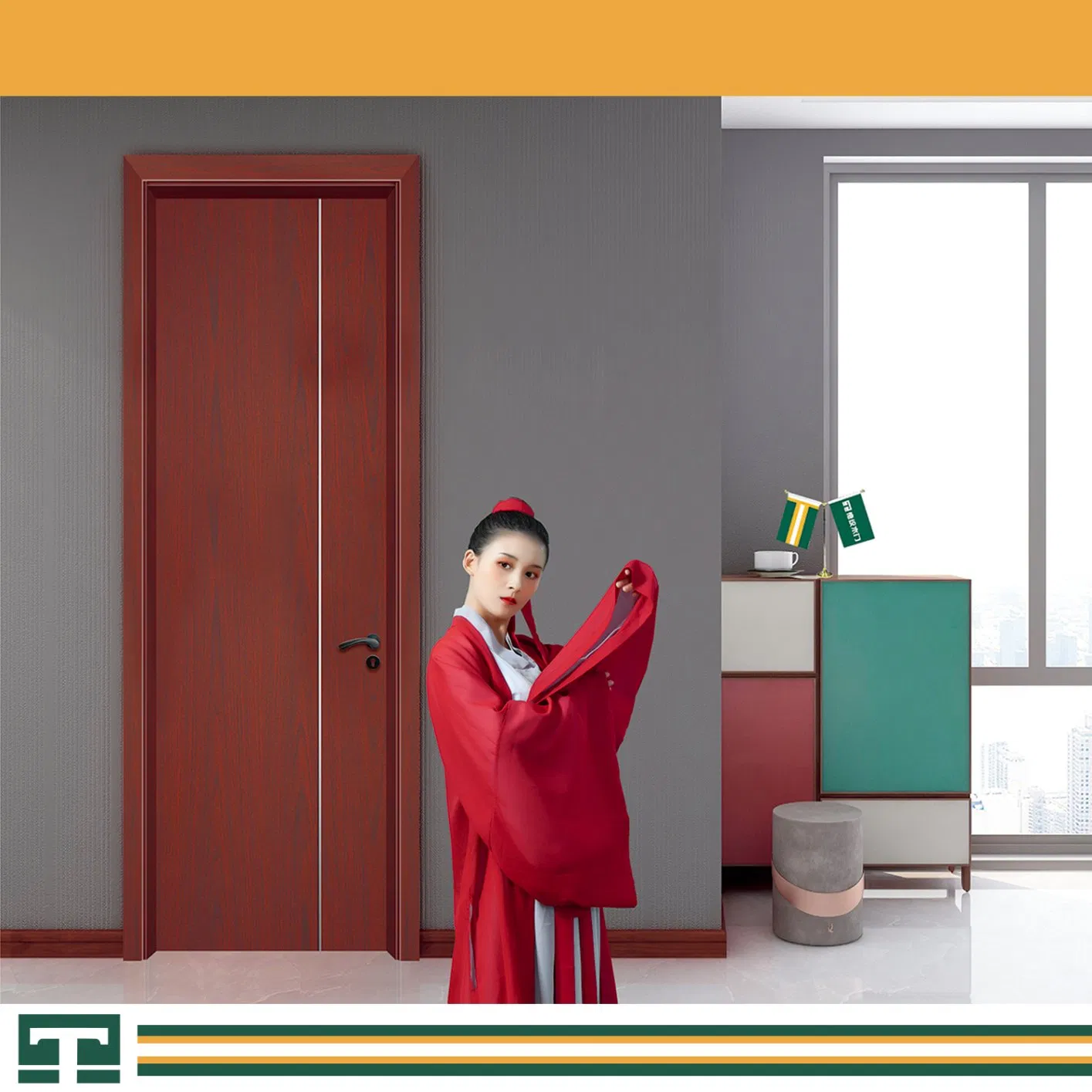 Modern Interior Room Main High Quality Wooden Double Leaf Solid Wood Security WPC PVC Soundproof Sliding Entry Carbon Crystal Waterproof Fire Rated House Door