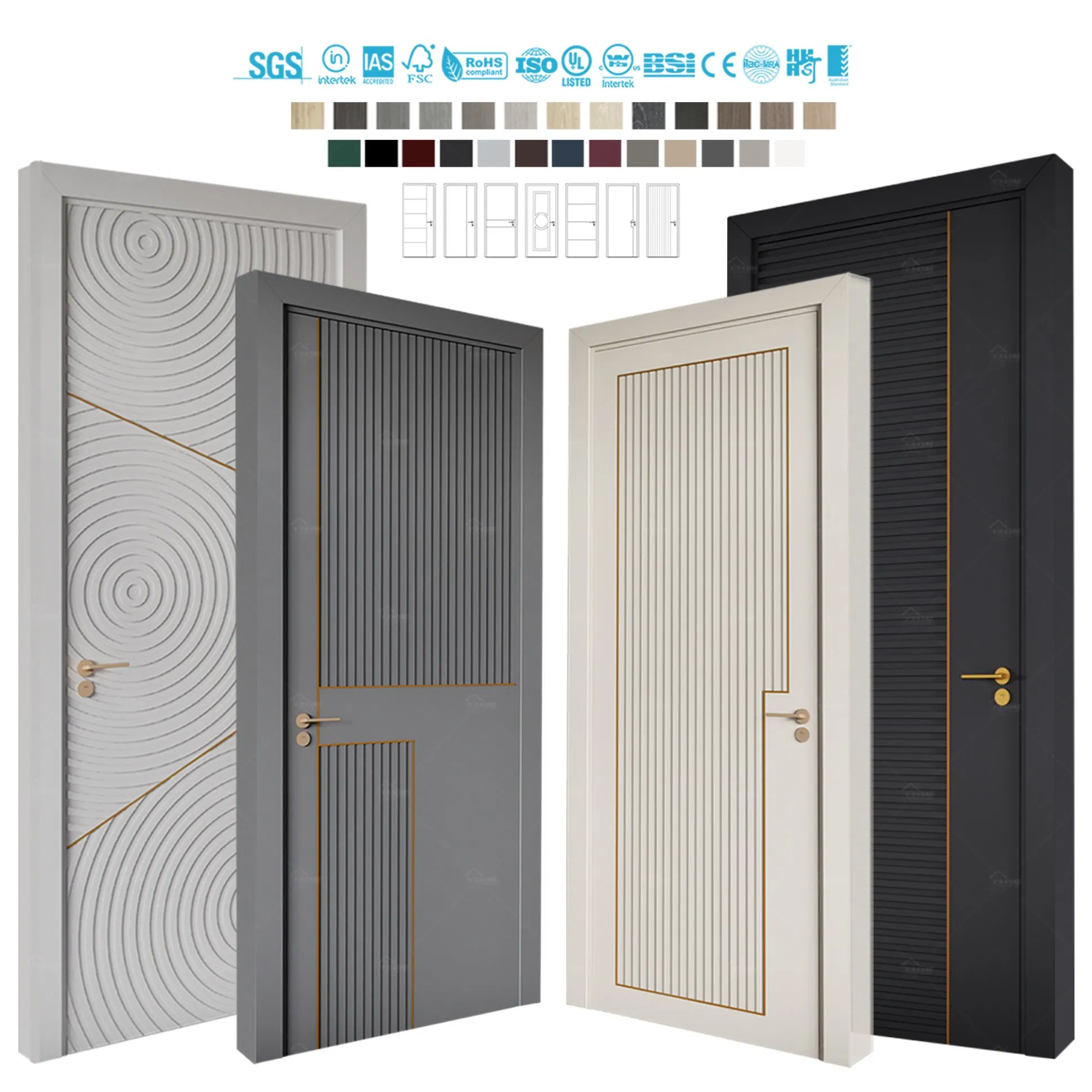 European Standard Custom Prehung Bedroom Door with Frame Acoustic Wood Interior Door
