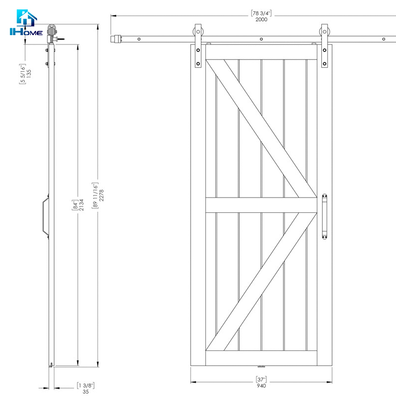 Antique Style Wooden Sliding Barn Door Hardware MDF Door
