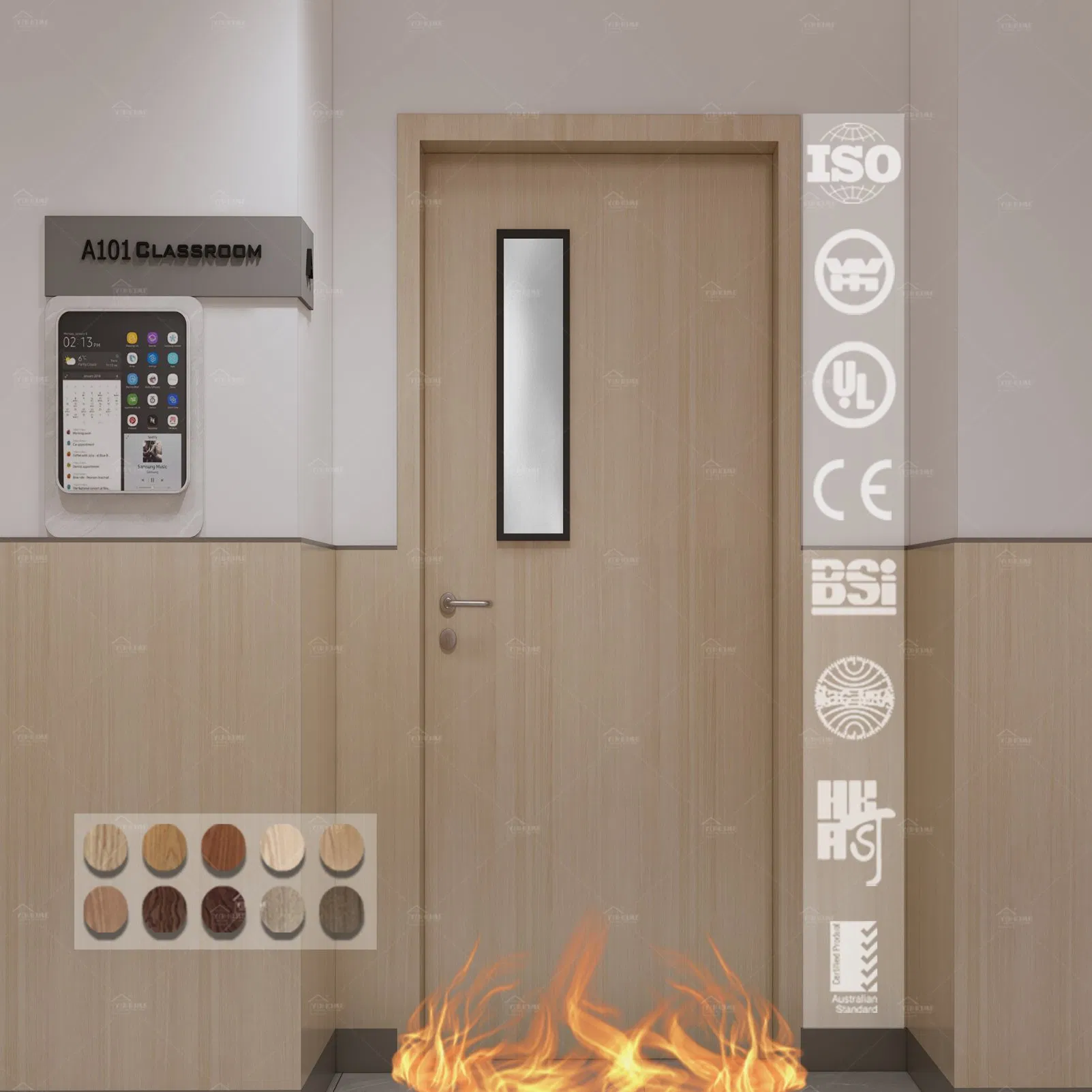 China Top Fire Rated Doors Manufacturers Custom School Classroom Fire Rating Wood Doors Classroom Timber Fire Door with Vision Panel