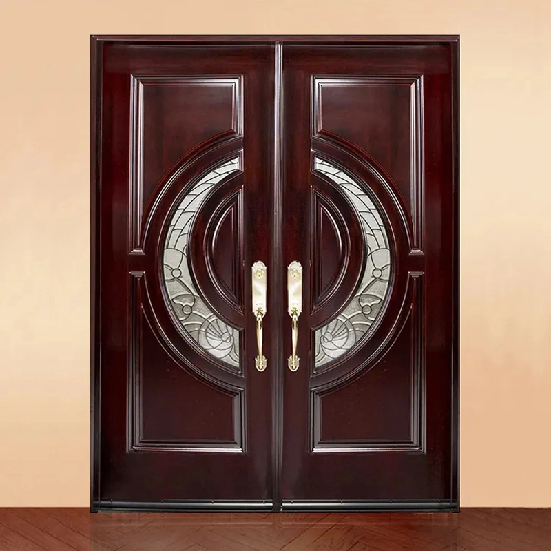 Top Quality Wooden Door House Villa Exterior Double Engrave Wooden Doors Custom Made Solid Wood Main Front Entry Door Design