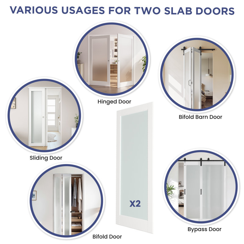 3-Lite Wood Frosted Glass Barn Door with Installation Hardware Kit