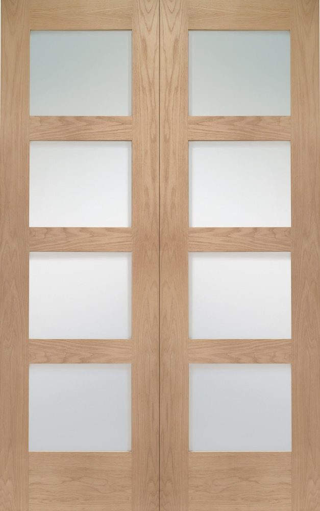 Stained or Painted Optional Patio Hinged Double French Wood Door with 8 Lite Glass Pane