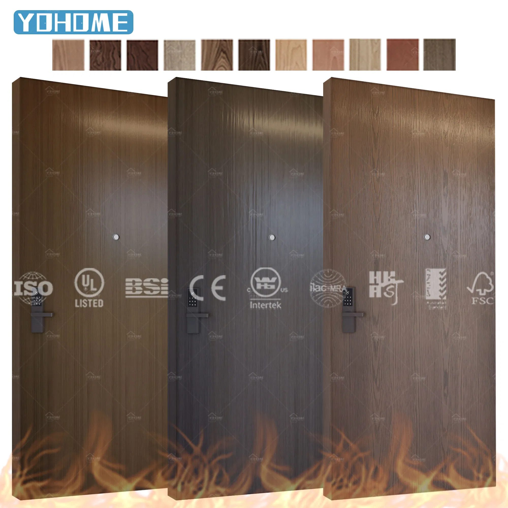 American Fire Door Custom Hotel Apartment Oak Veneer 44mm Thick Internal Modern 20 45 60 Minute Fire Rated Wood Door