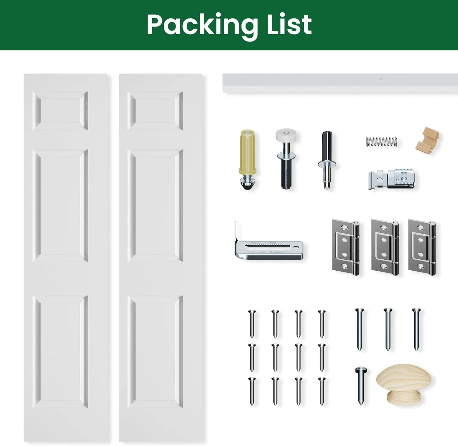 Paintable Wood Bifold Door 3-Panels Closet Doors with Hardward Kits