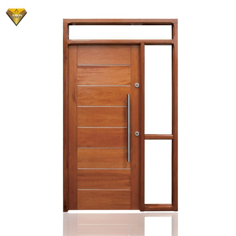 European Security Flush Front Door Single Swing Oak Solid Wood Large Glass Apartment Entryway Entry Door