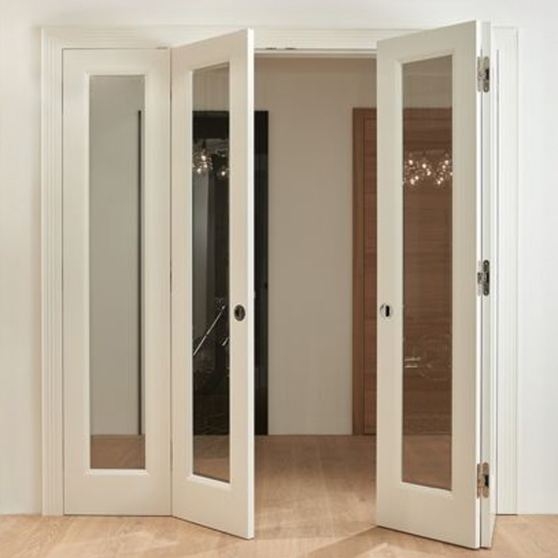 8FT Modern Wood Panel Tempered Clear Glass Solid Bifold Closet Doors Interior for Houses
