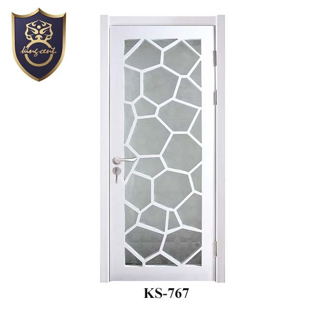 Modern Pine Wood Veneer Bathroom Door with Elegant Glass