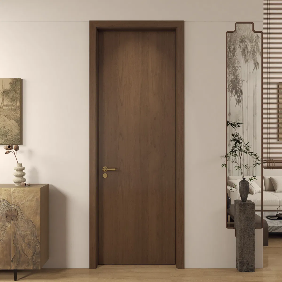 Durable Wooden Interior Door Composite Wood Grain Indoor Fiber Door Entrance Interior Wood Door PVC WPC Wood Door
