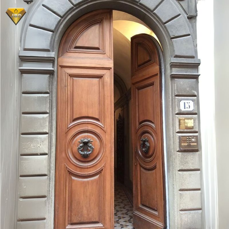 Hand Carved Antique Style House Entry Door Design Solid Wooden Round Oak Arched Interior Door