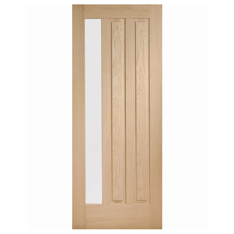 Unfinished Solid Wood Frame Internal Oak Door with Frosted Glass for Bathroom