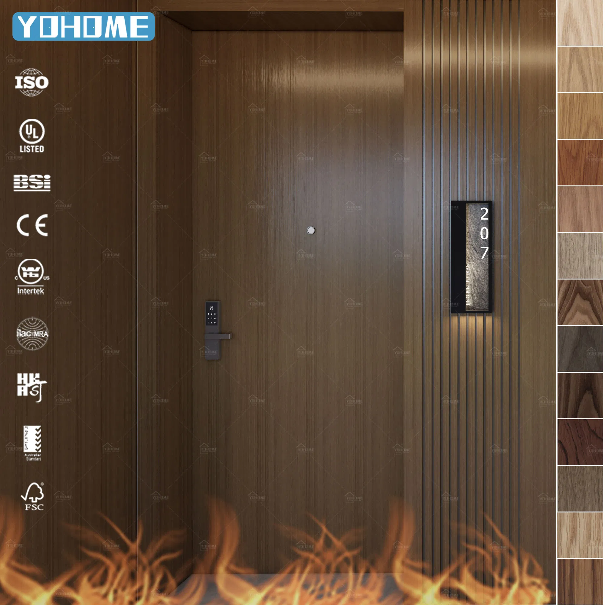 American Fire Door Custom Hotel Apartment Oak Veneer 44mm Thick Internal Modern 20 45 60 Minute Fire Rated Wood Door