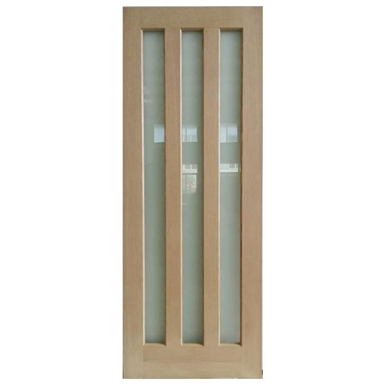 Unfinished Solid Wood Frame Internal Oak Door with Frosted Glass for Bathroom