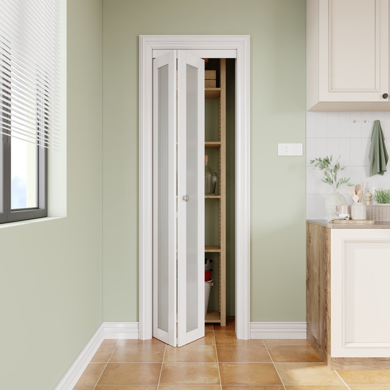 White Primed Wooden Interior Closet Cabinet Bifold Doors with Glass