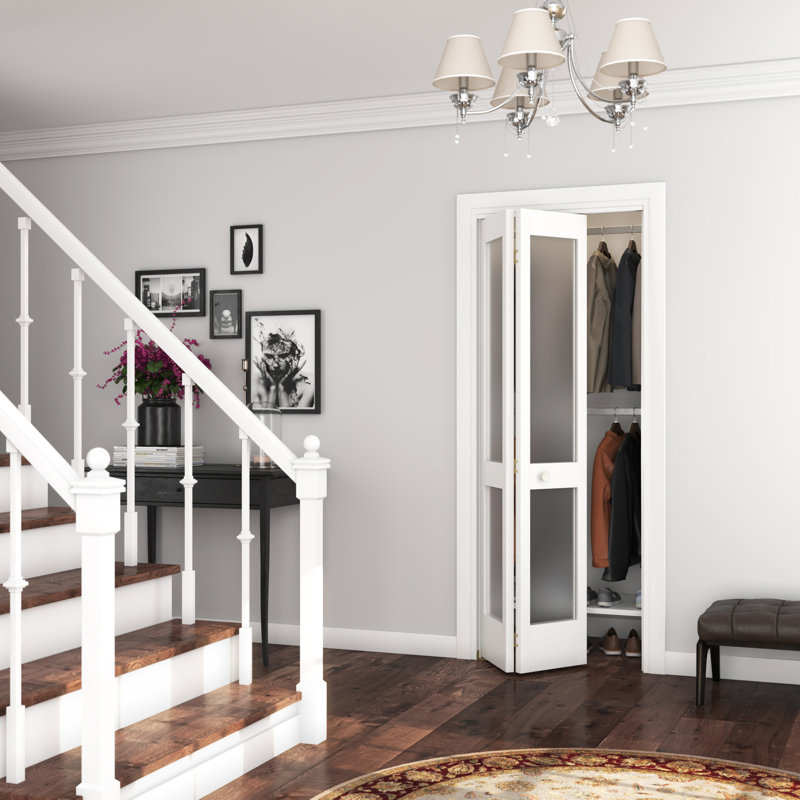 30X80 Closet Frameless Solid Wood Bedroom Soundproof Bifold Doors with Glass