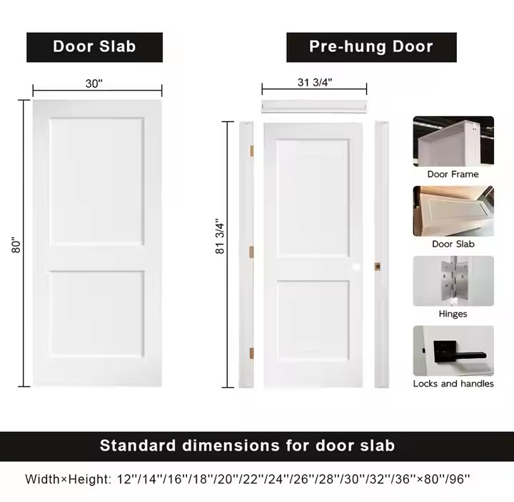 30 X 80'' 5-Panel Shaker Door White Primed Modern Entry Wooden Interior Door MDF Fiberglass for Hollow Core House Solution