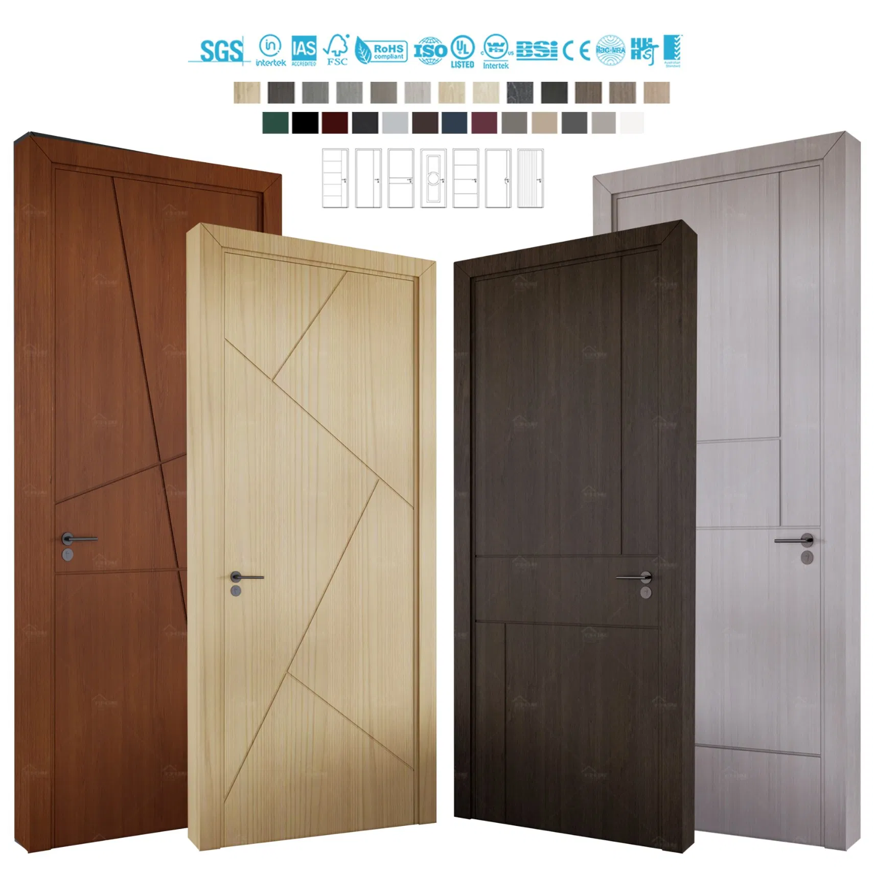 European Standard Custom Prehung Bedroom Door with Frame Acoustic Wood Interior Door