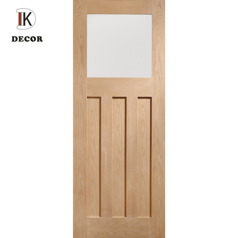 Unfinished Solid Wood Frame Internal Oak Door with Frosted Glass for Bathroom