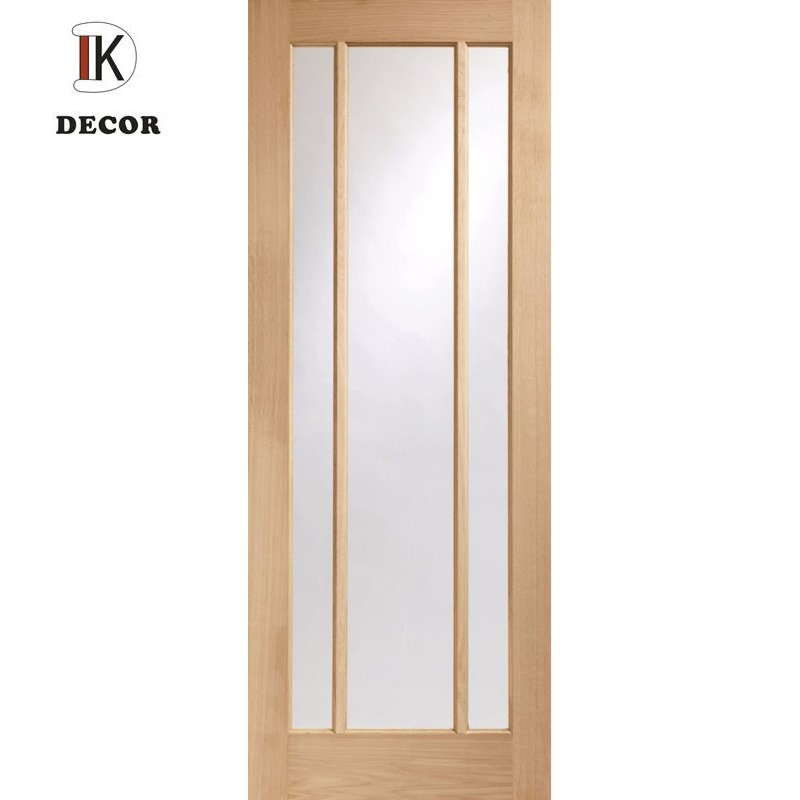 Unfinished Solid Wood Frame Internal Oak Door with Frosted Glass for Bathroom