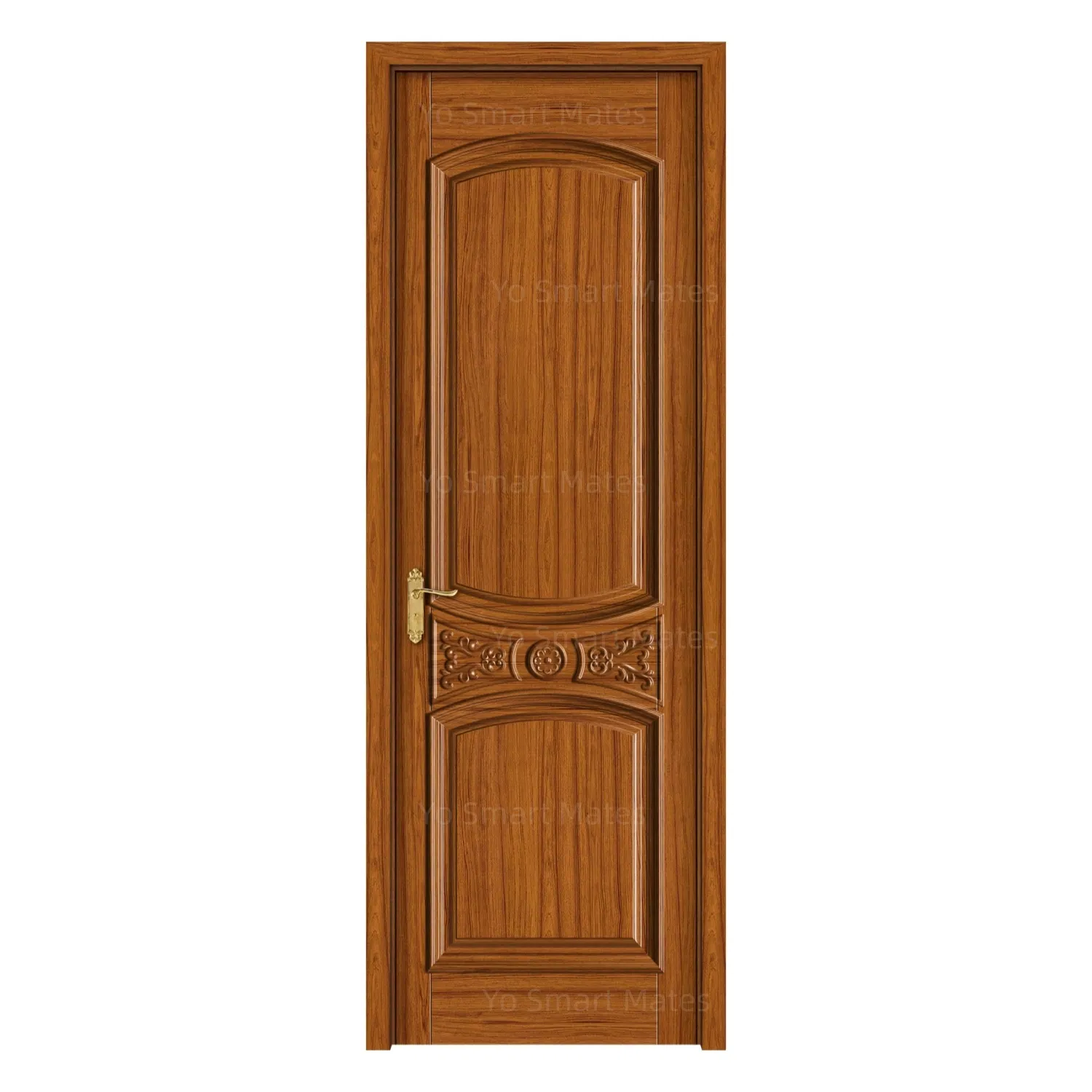 Factory Direct Light Brown Solid Wood Painted Door - Classic European Style Curved Carved Panel Bedroom Home Wooden Door