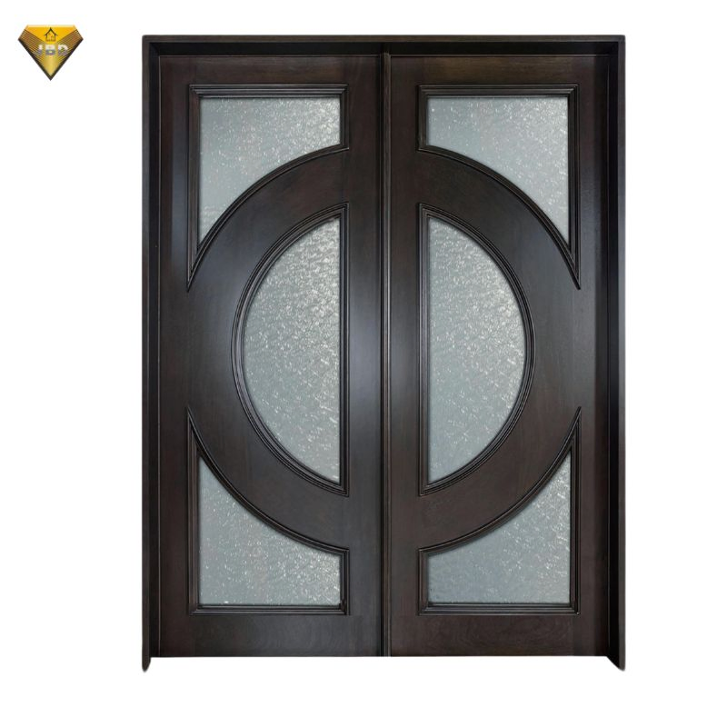 European Security Flush Front Door Single Swing Oak Solid Wood Large Glass Apartment Entryway Entry Door