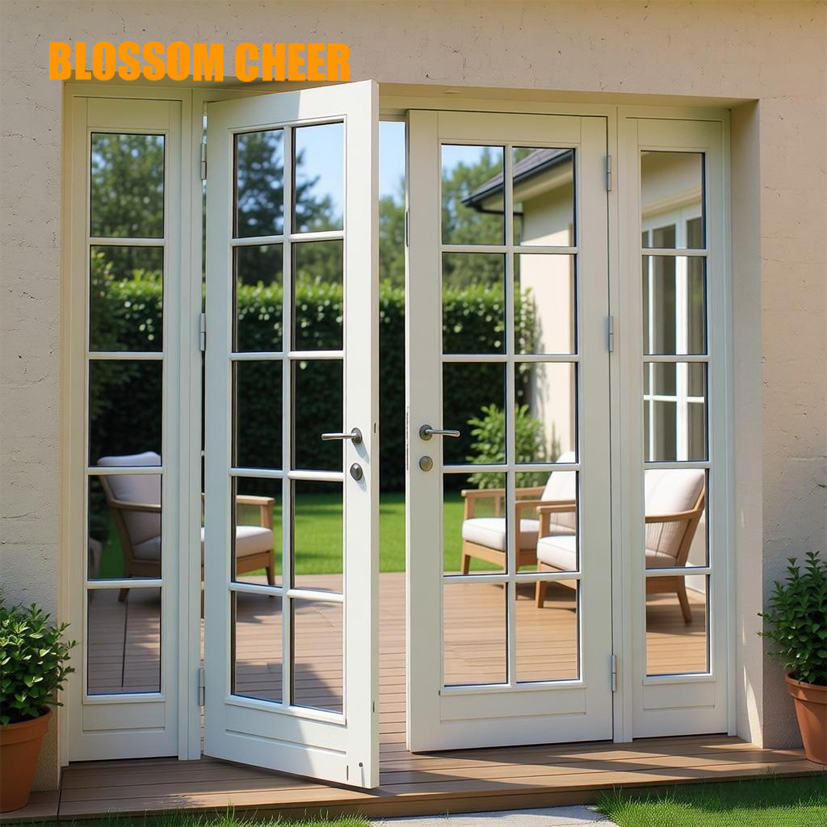 High Strength Solid Wood Composite Core Plywood Panel French Swing Glass Doors