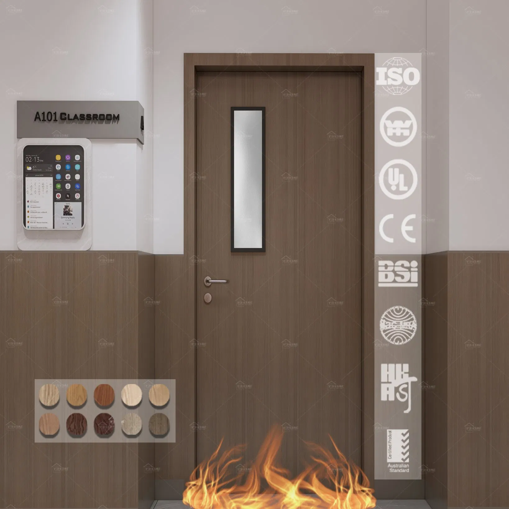 China Top Fire Rated Doors Manufacturers Custom School Classroom Fire Rating Wood Doors Classroom Timber Fire Door with Vision Panel