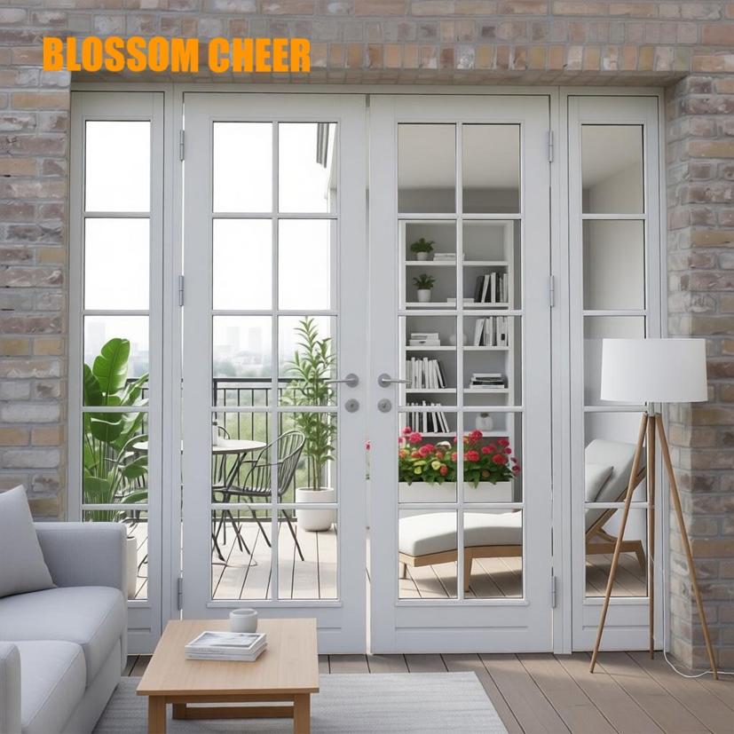 Commercial Grade Solid Wood Plywood Panel Semi Solid Core Glass French Doors