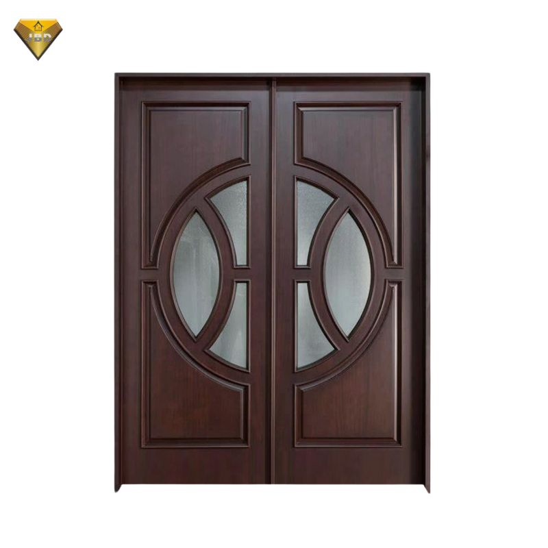 European Security Flush Front Door Single Swing Oak Solid Wood Large Glass Apartment Entryway Entry Door