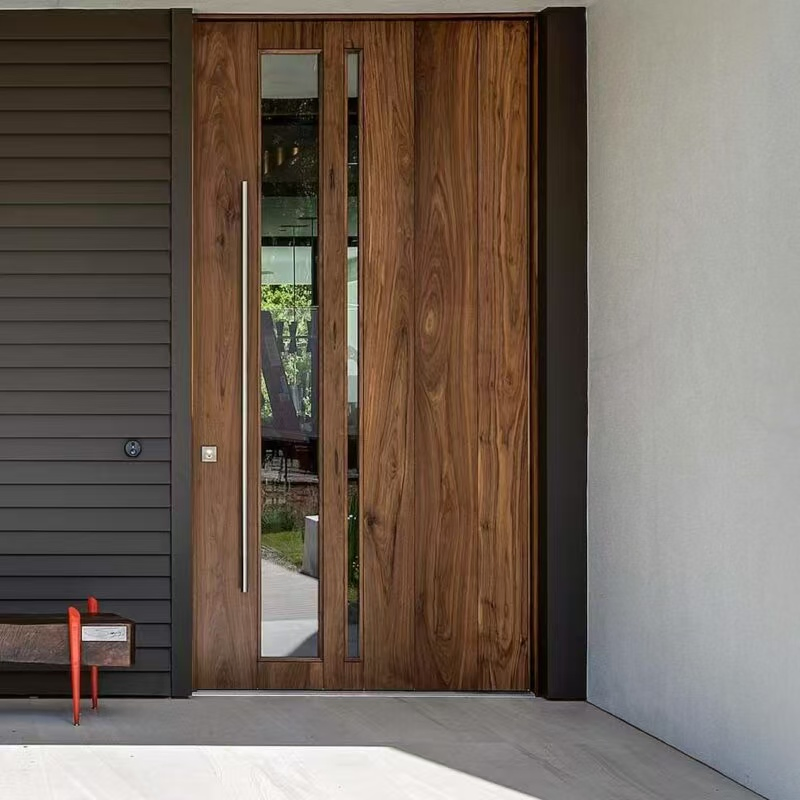 Customized Front Entry Door French Wooden Exterior Door for School Patio Apartment