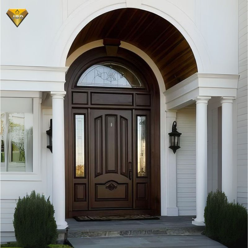 Hand Carved Antique Style House Entry Door Design Solid Wooden Round Oak Arched Interior Door