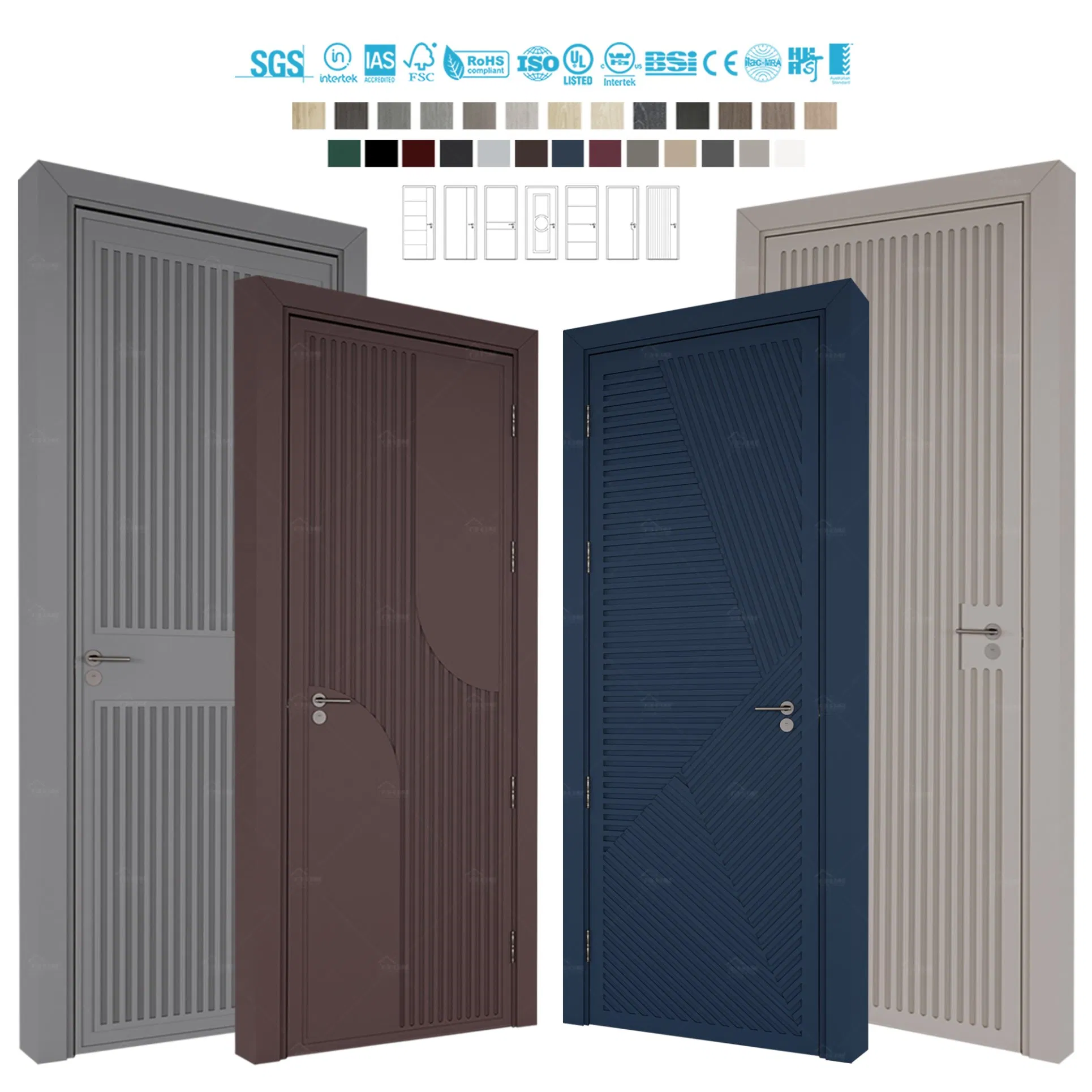 European Standard Custom Prehung Bedroom Door with Frame Acoustic Wood Interior Door