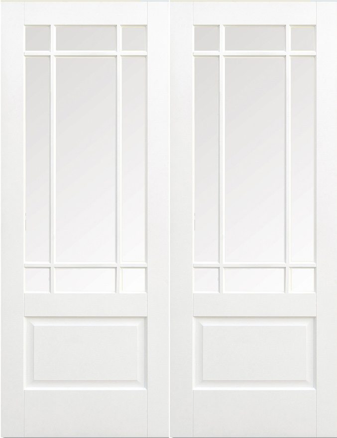 Stained or Painted Optional Patio Hinged Double French Wood Door with 8 Lite Glass Pane